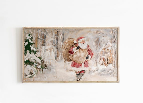 Santa Christmas Painting, Holiday Wall Art Print
