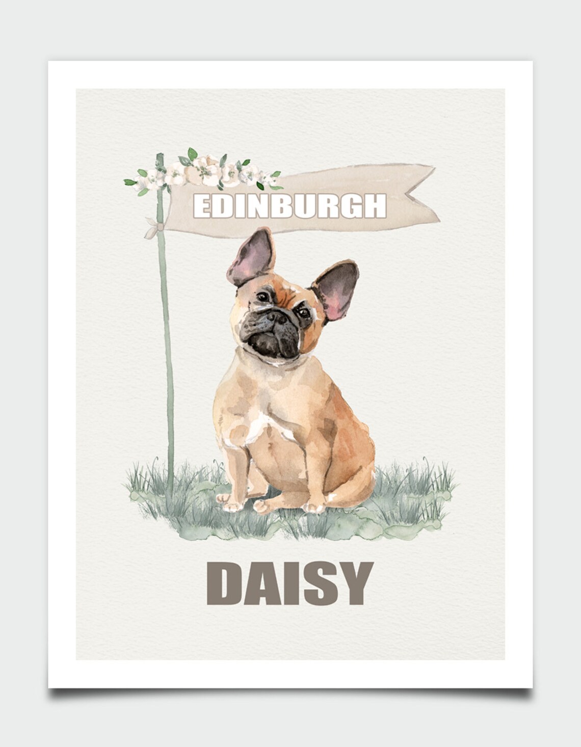 French Bulldog Watercolor Dog Portrait Personalized Pet Name Wall Art - Image 3