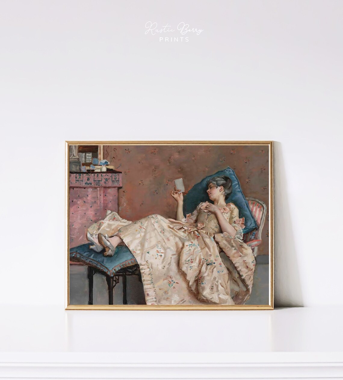 The Letter Vintage Woman Reading Chaise Longue Antique Style Art Print