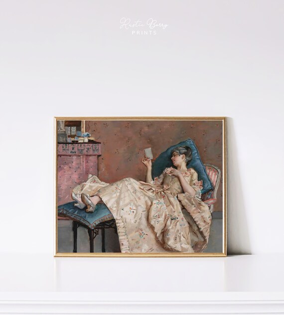 The Letter Vintage Woman Reading Chaise Longue Antique Style Art Print