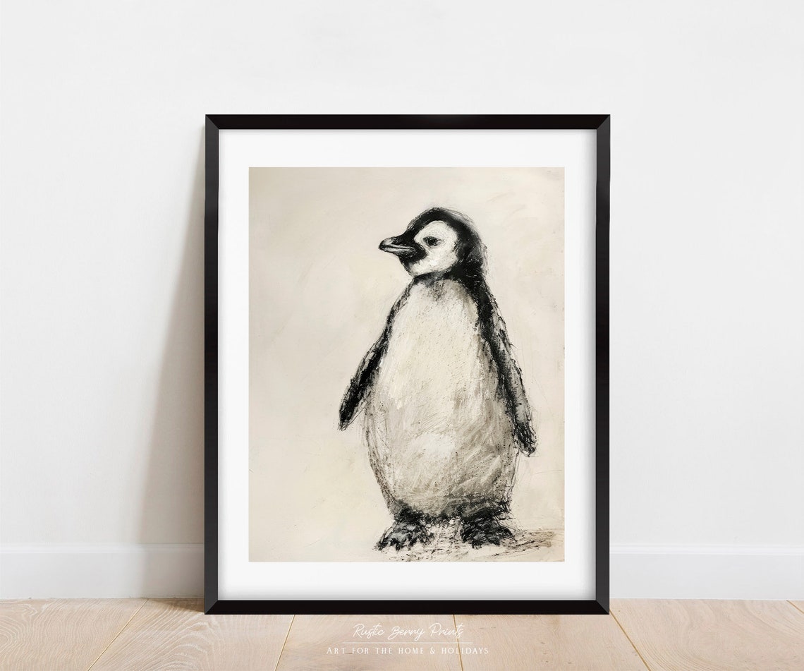 Vintage Penguin Art Print Animal Sketch Art Cottagecore Cute Nursery Decor Art Print Neutral Instant - Image 3