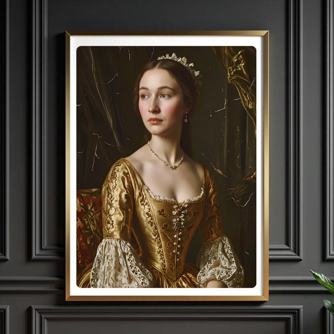 Baroque Noble Woman Portrait Golden Gown Classical Elegant Wall Art