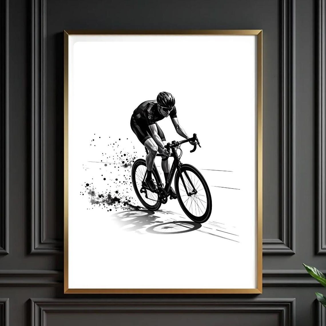 Black and White Road Cyclist Racing Speed Illustration Poster