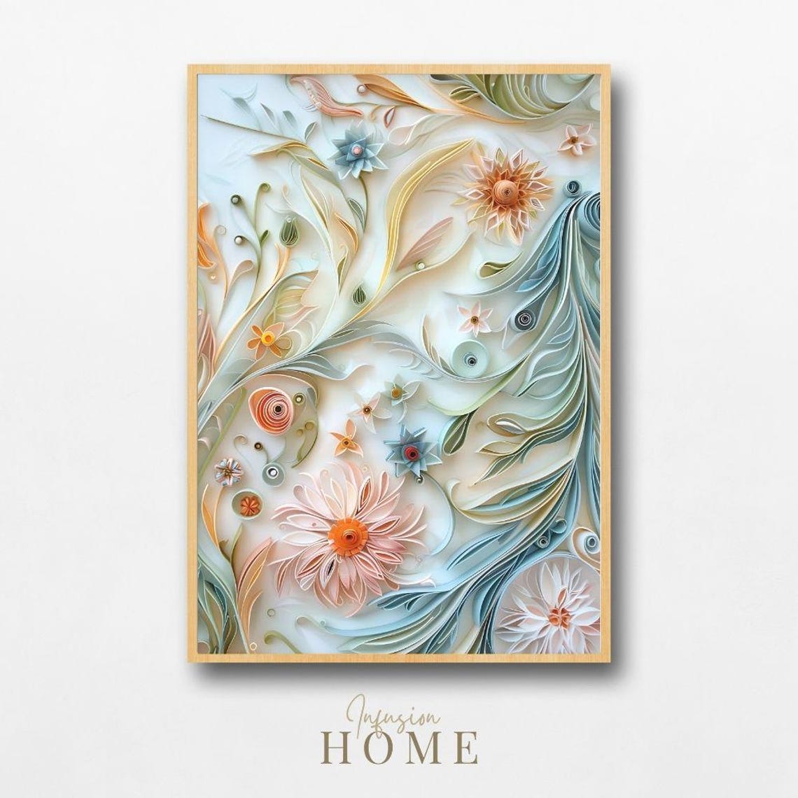 Meadow Breeze Quilling Paper Cut Pastel Floral Spring Art Poster
