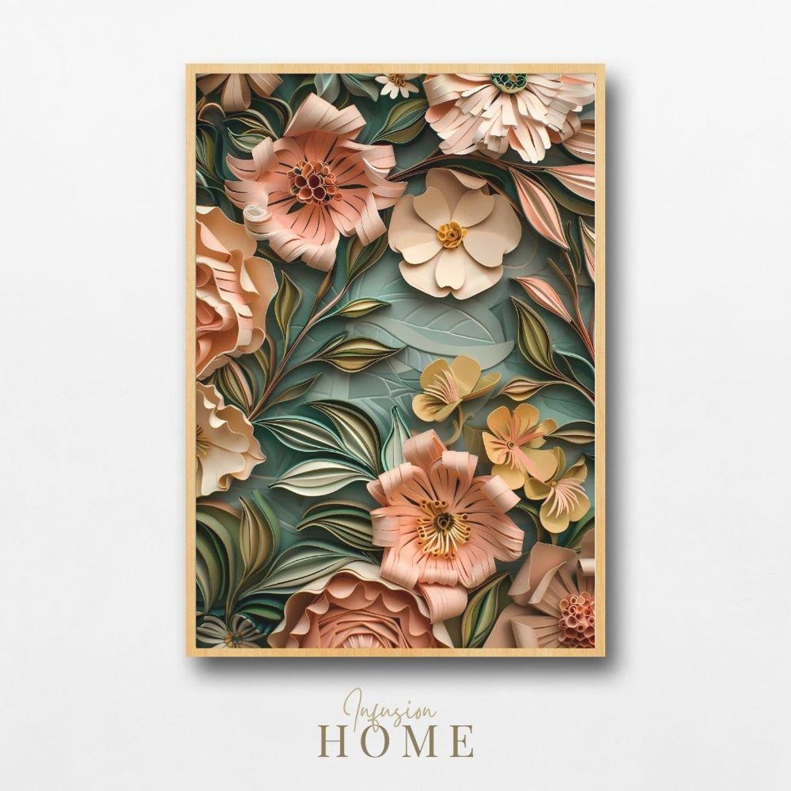 Soft Coral 3D Quilled Paper Flower Floral Botanical Art Poster