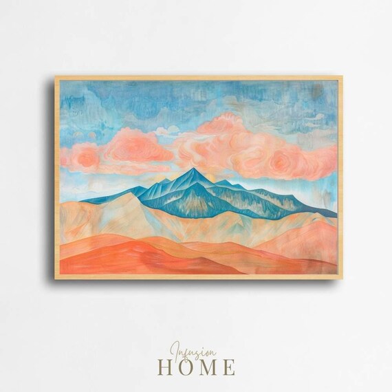 Blue Ridge Mountains Coral Clouds Dawn Watercolor Scenic Landscape Poster