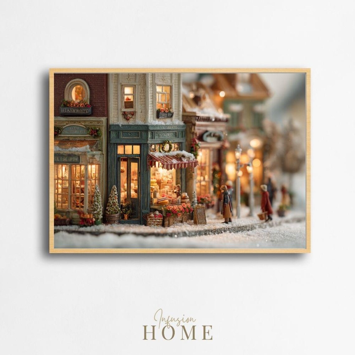 Miniature Christmas Bakery Street Snowy Village Shops Art Poster