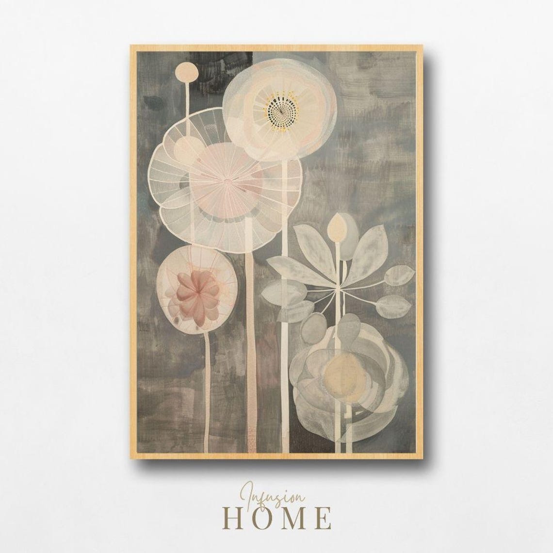 Muted Grey Blush Abstract Wildflower Wall Decor Botanical Poster