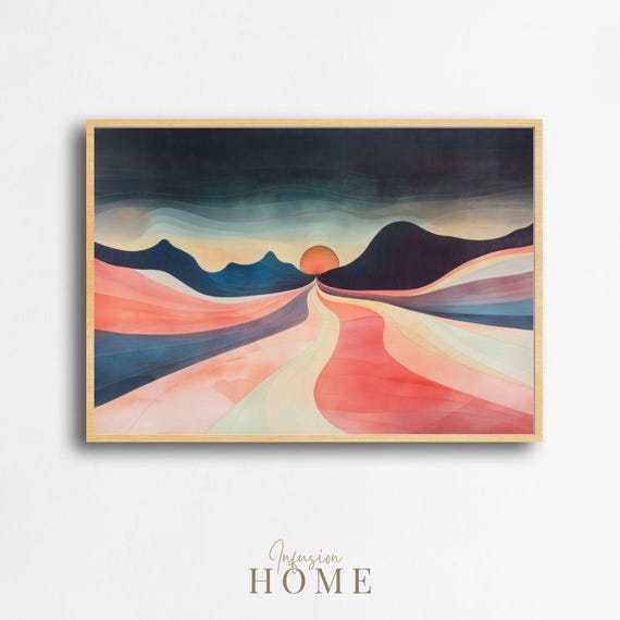 Abstract Sunset Landscape Print Boho Desert Mountain Art