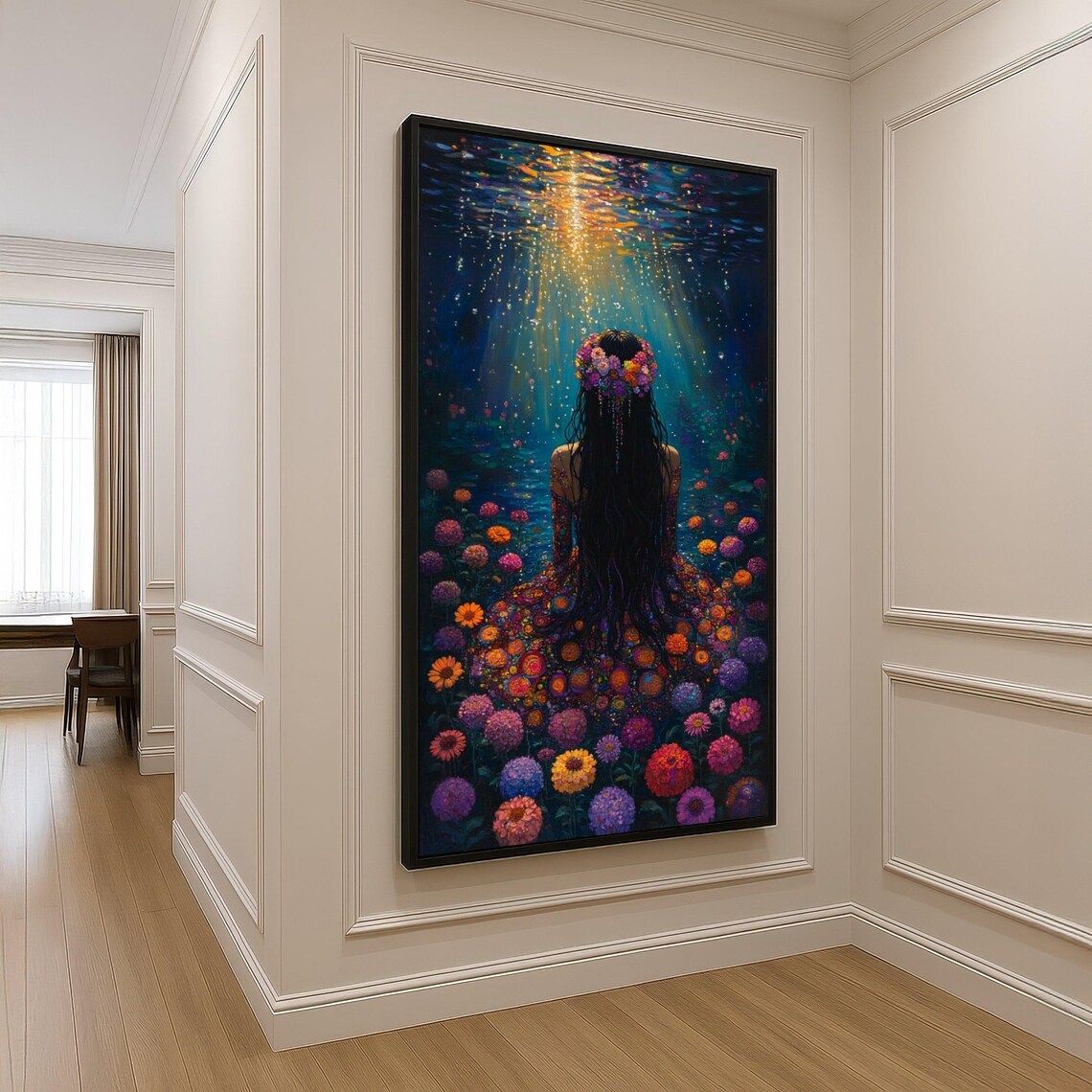 Underwater Flower Crown Woman Enchanted Bloom Fantasy Art Poster