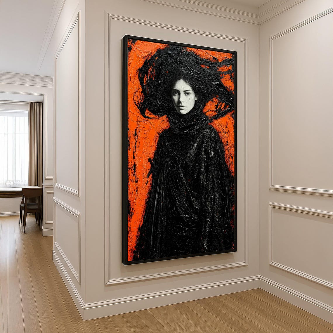 Dark Woman Portrait Fiery Orange Abstract Gothic Drama Art Poster