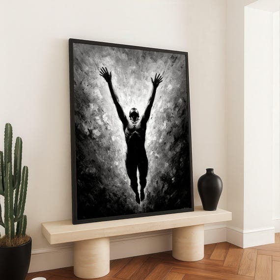 Ascending Figure Canvas Wall Art Black And White Abstract Man Spiritual Uplift Inspirational Body Silhouette Modern Home