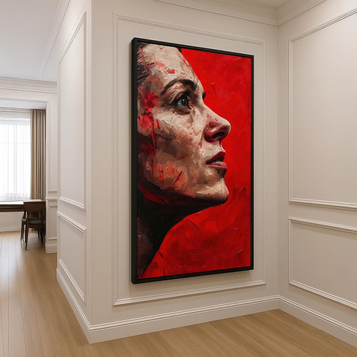 Bold Red Woman Profile Portrait Expressive Oil Painting Wall Art