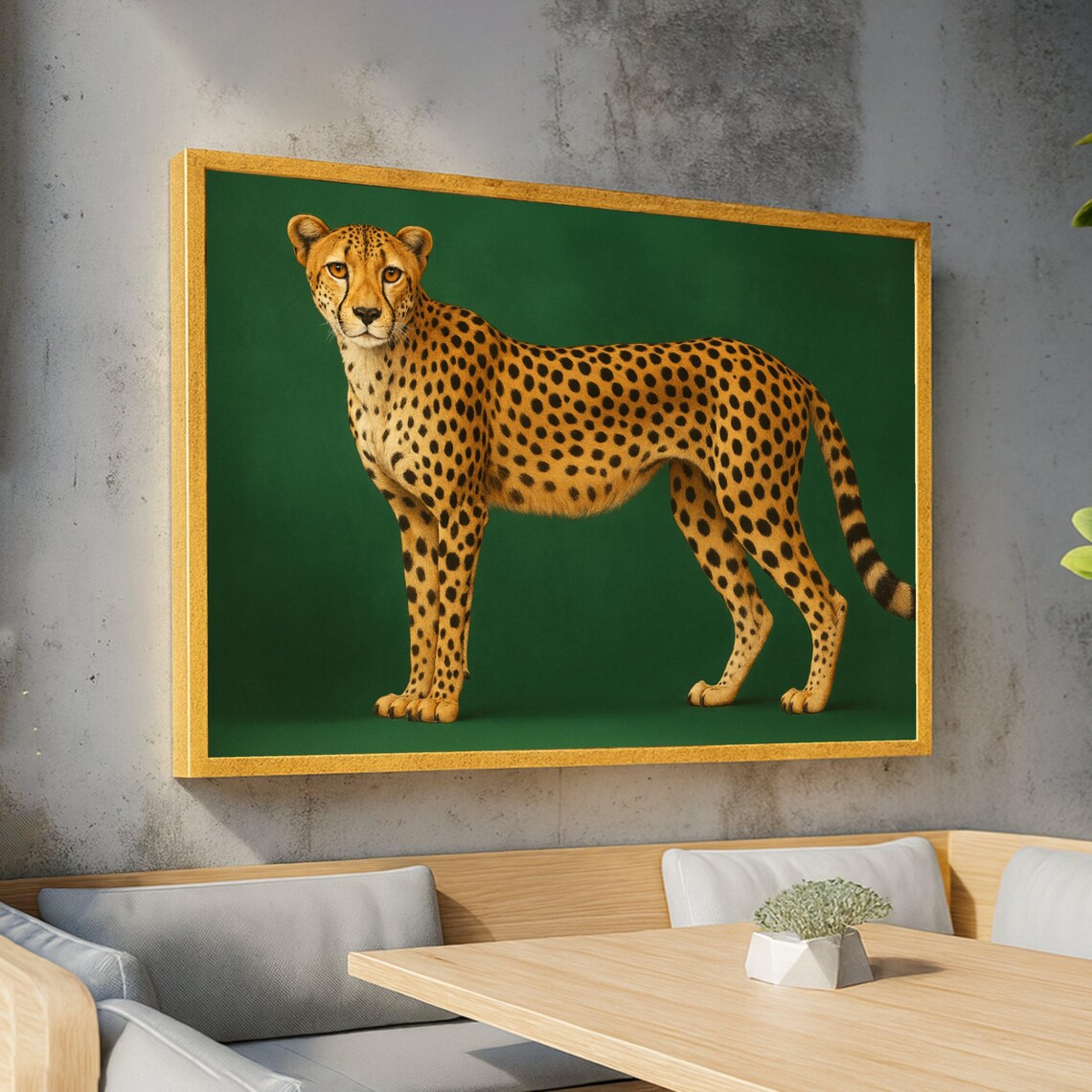 Cheetah Standing Portrait Realistic Wildlife Safari Green Art Poster