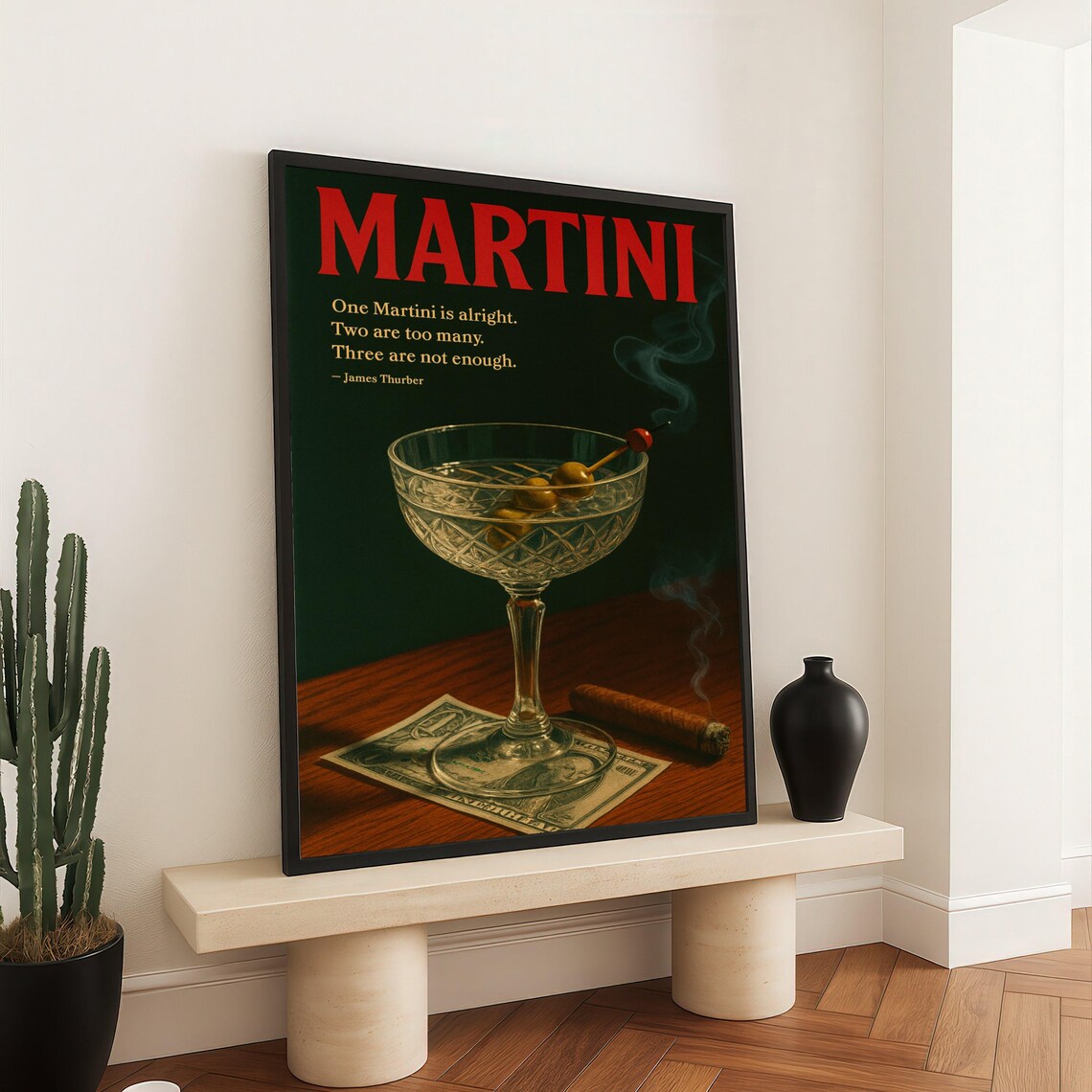 Vintage Martini Cocktail James Thurber Quote Bar Sign Wall Art
