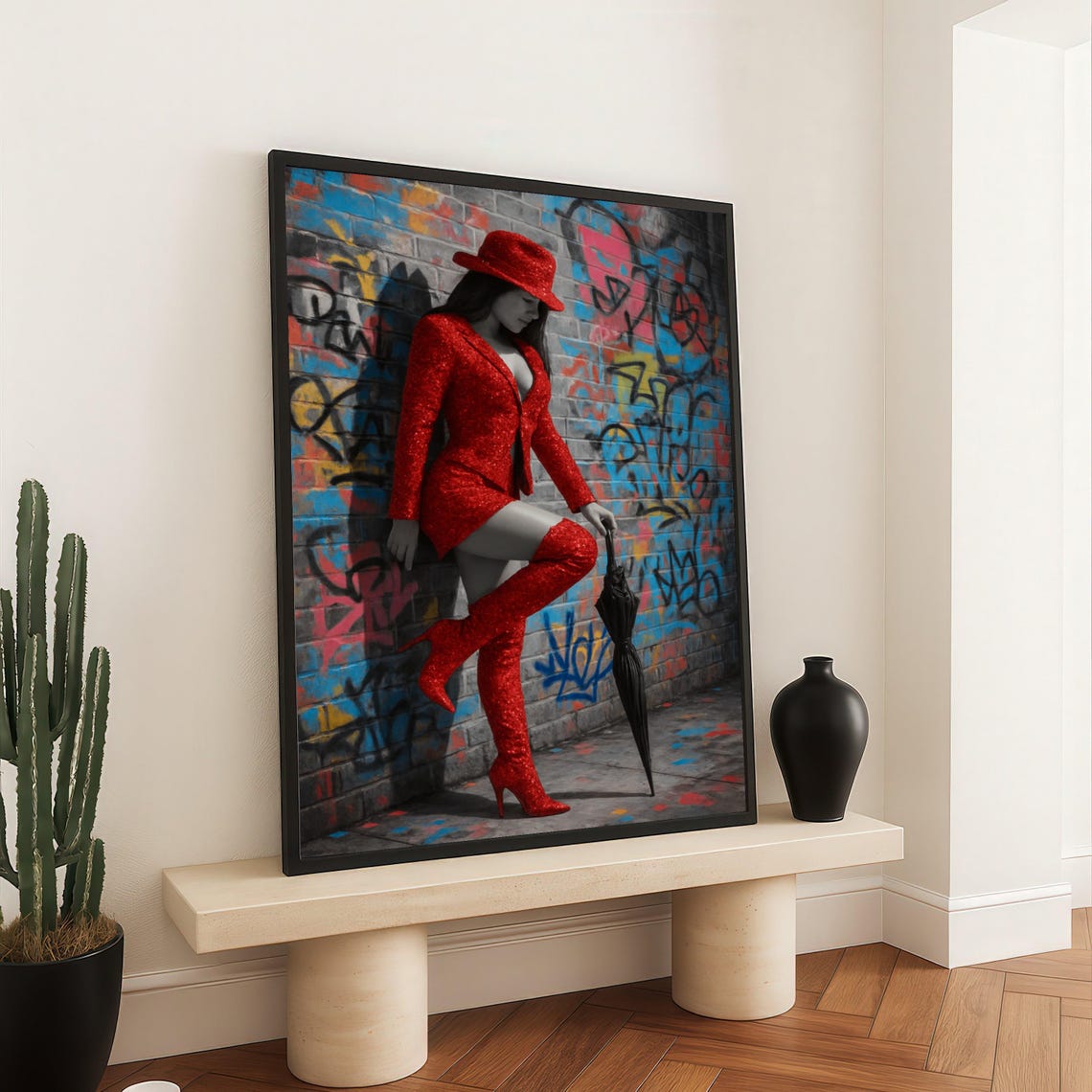Red Sequined Fashion Graffiti Urban Bold Statement Style Wall Art