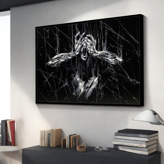 Black and White Screaming Figure Abstract Expressionist Anguish Poster