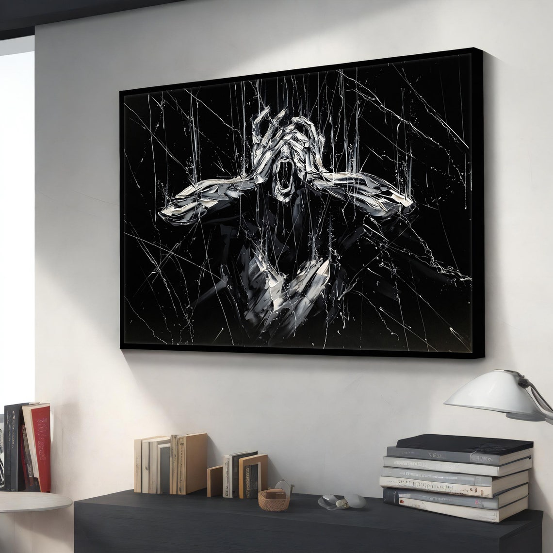 Black and White Screaming Figure Abstract Expressionist Anguish Poster
