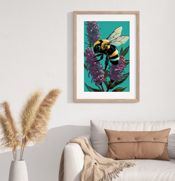 Bumble Bee Art Print Bee Art Bumble Bee Lavender Floral Art Flower Painting Art Prints Bee Wall Art Floral Wall Art Bee Home Decor