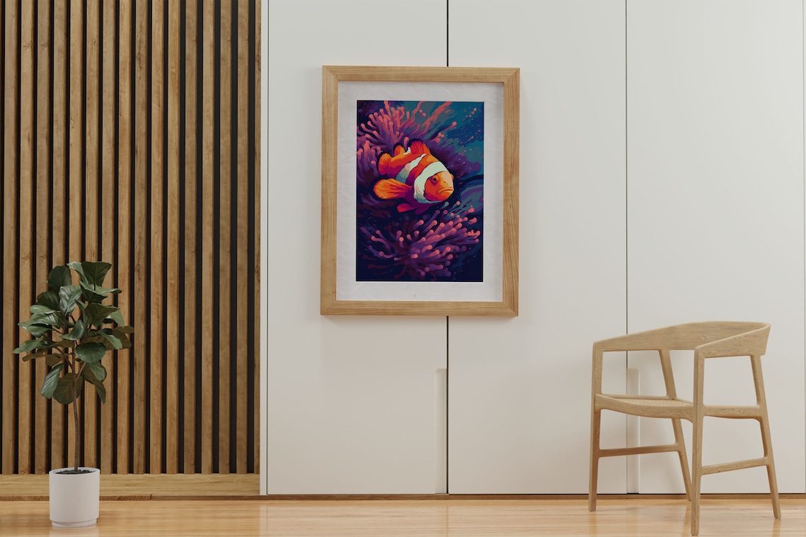 Orange Clownfish Swimming Among Pink Sea Anemones Art Poster - Image 3