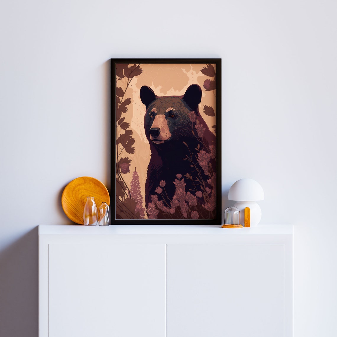 Black Bear Floral Poster Cabin Interior Decor Mountain Home Decor Modern Chic Wall Art - Image 3