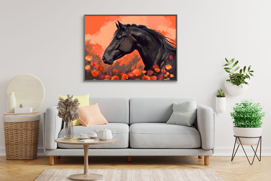 Black Stallion Sunset Portrait Poppies Wild Equestrian Poster - Image 2