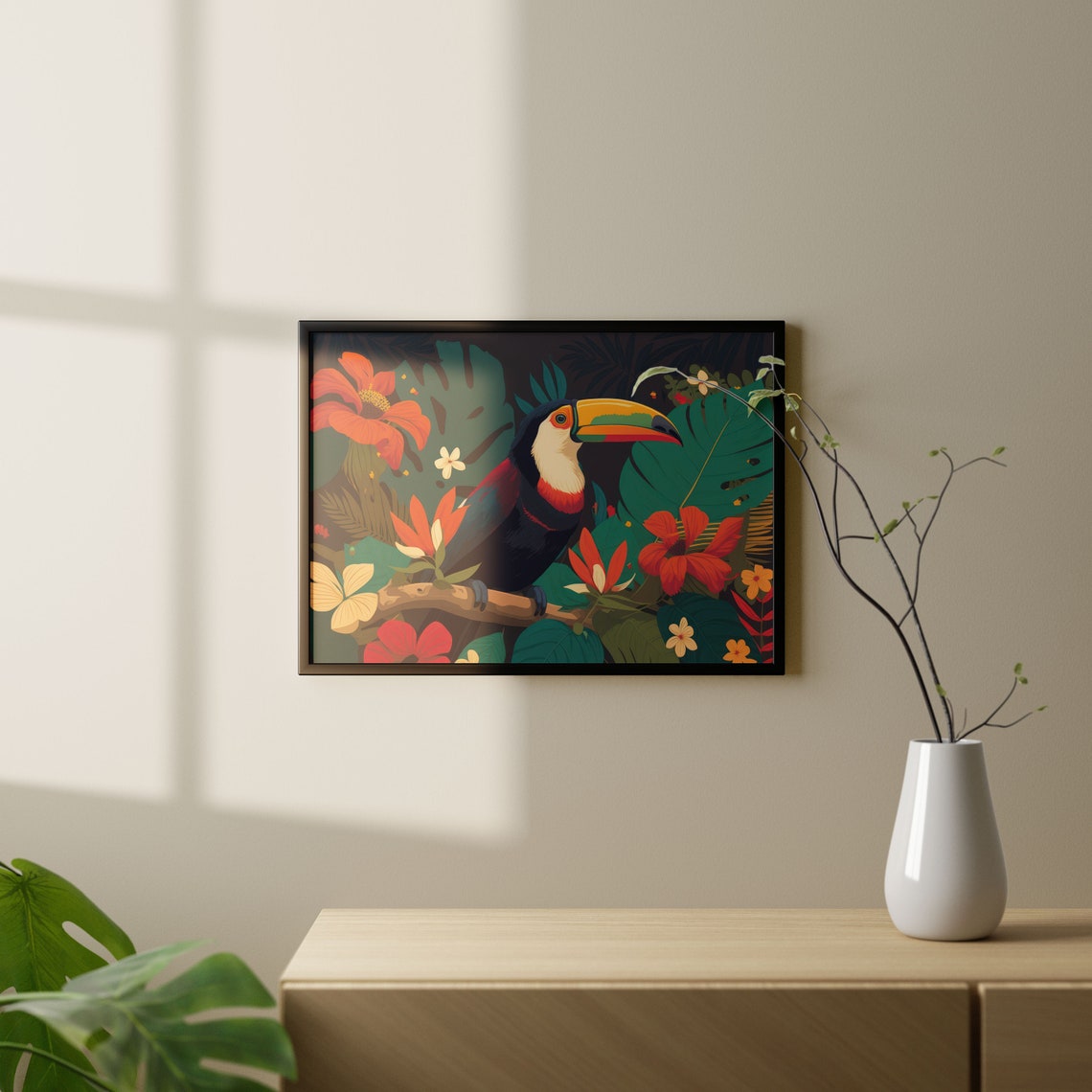 Toucan Rainforest Red Floral Print Jungle Toucan Poster Art Amazon Nursery Decor Modern Chic - Image 2