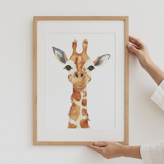 Watercolor Giraffe Face Cute Kids Nursery Animal Wall Poster