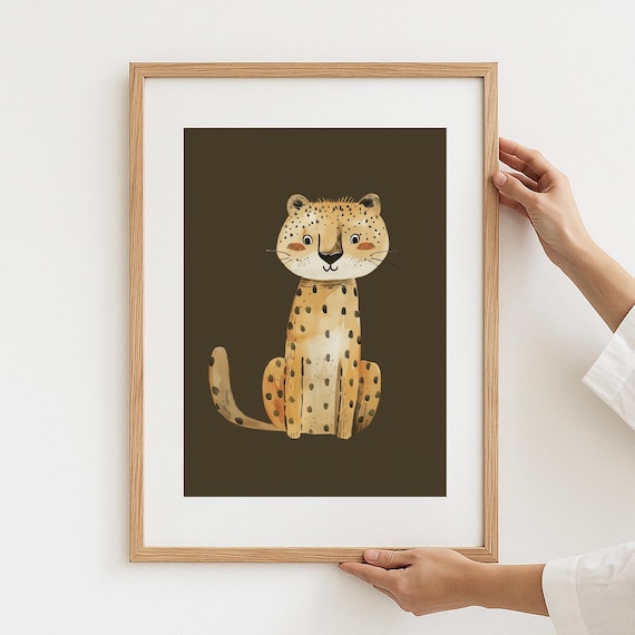 Baby Leopard Watercolor Nursery Animal Cute Wildlife Art Poster
