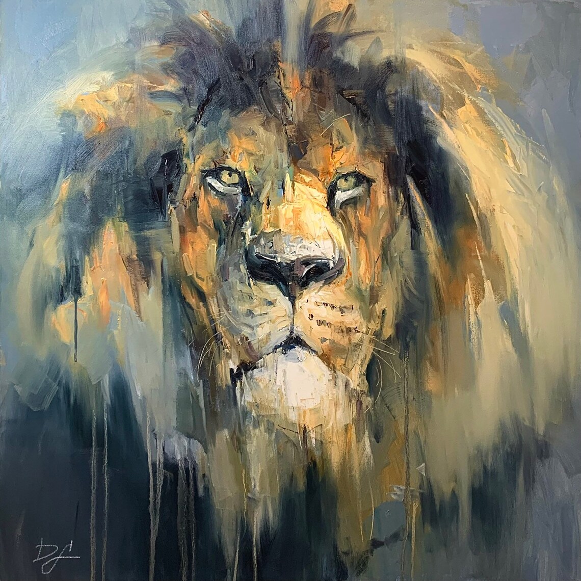 Majestic Lion Portrait Wild Big Cat Expressive Oil Painting Poster - Image 2