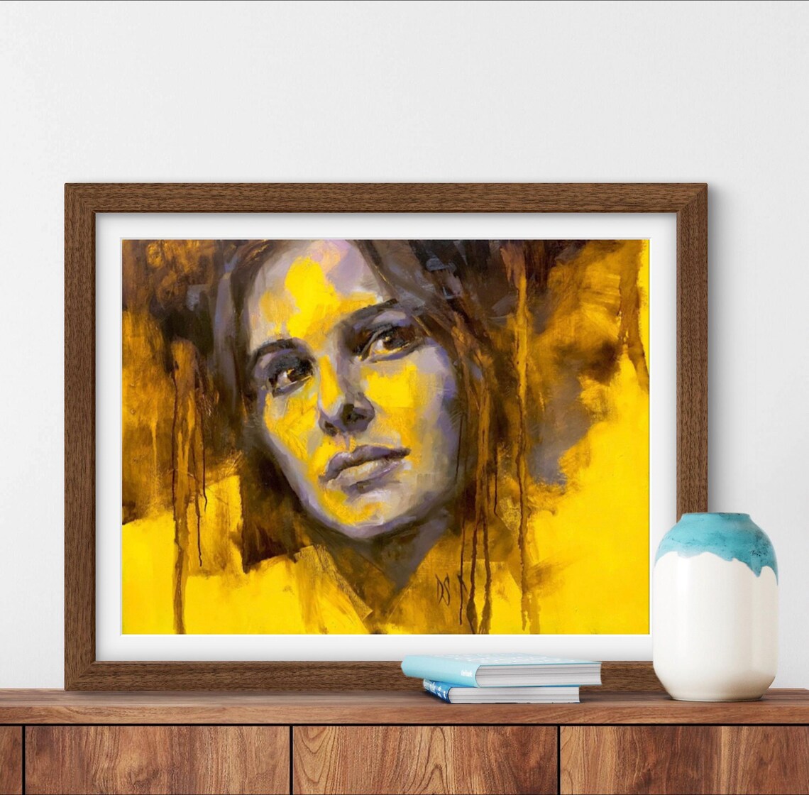 Abstract Woman Portrait In Golden Light Oil Painting Art Poster - Image 3