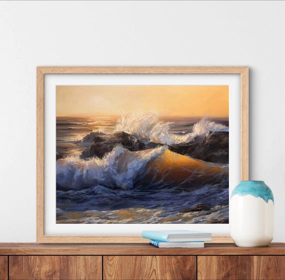 Golden Horizon Print Seascape Art Seascape Artwork Seascape Print Waves Poster Seascape Home Decor Waves Print Wall Art
