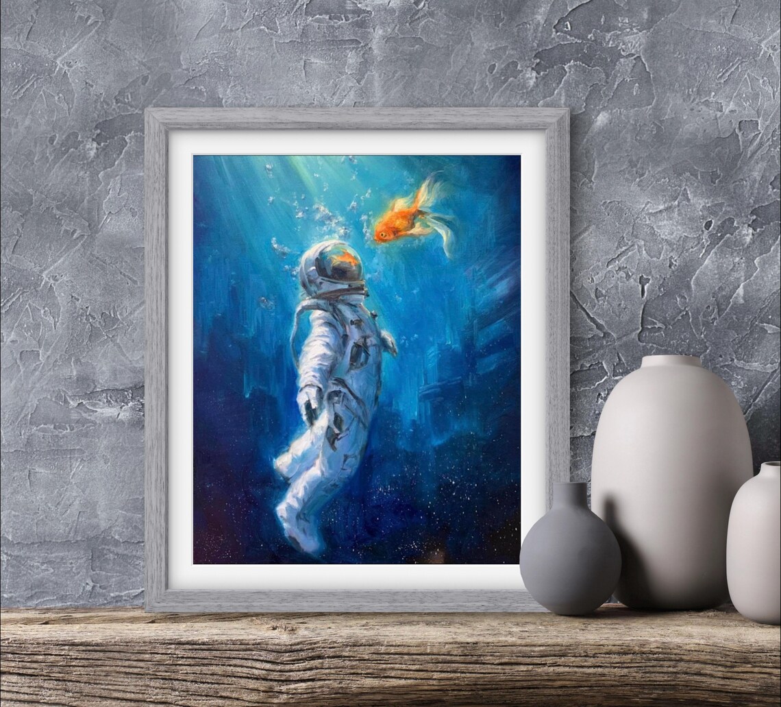 Conversation Of The Mutes: Astronaut Underwater Art Print