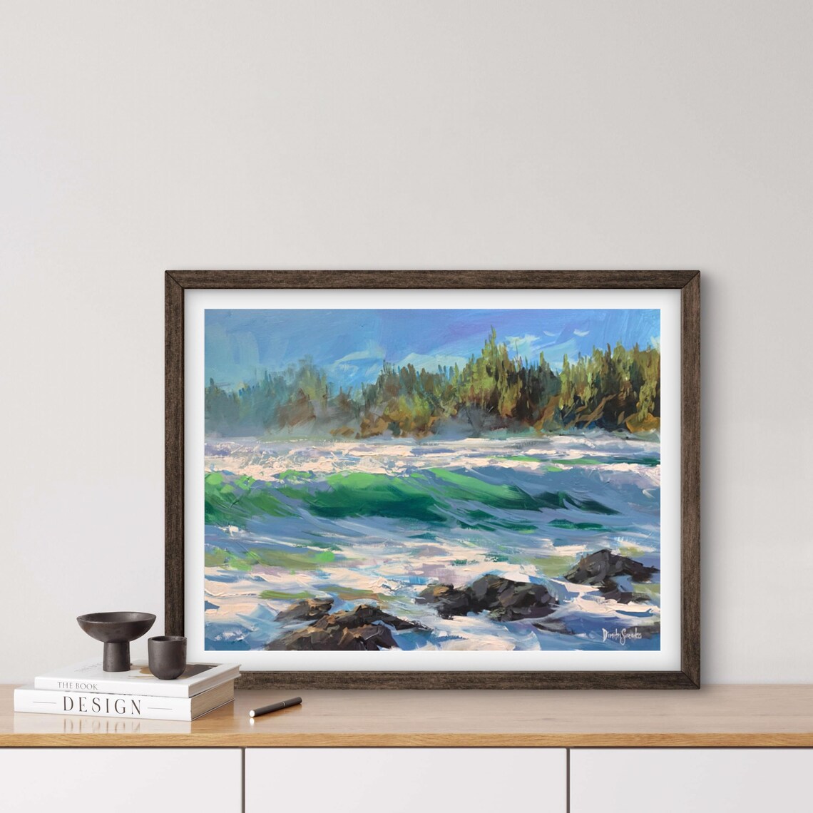 Tofino Rocky Coastline With Evergreen Forest And Emerald Green Waves Poster