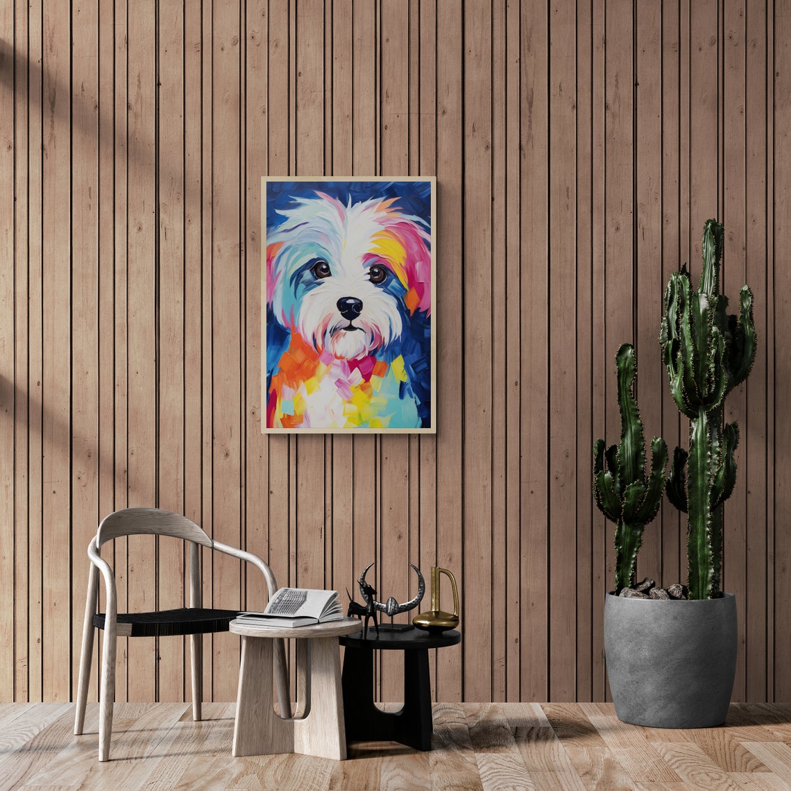 Havanese Dog Painterly Impasto Portrait Deep Blue Rainbow Poster - Image 2