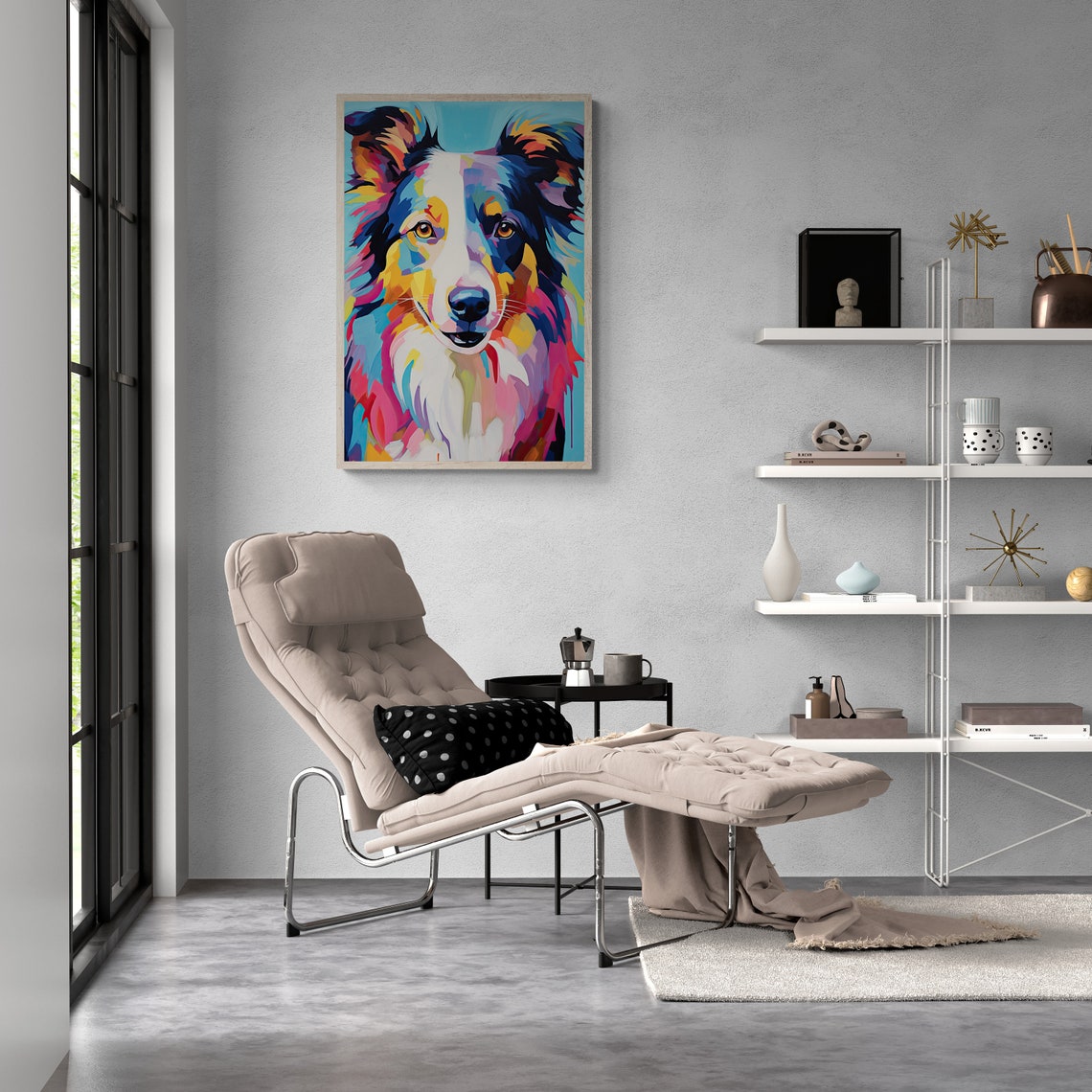 Border Collie Pop Art Portrait Pink Blue Colorful Background Poster - Image 2