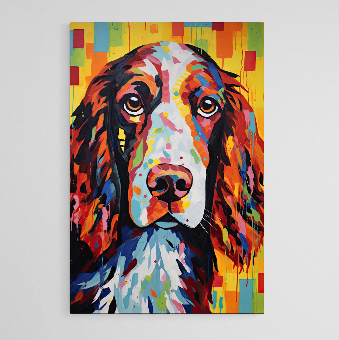 English Springer Spaniel Red White Pop Art Yellow Confetti Poster