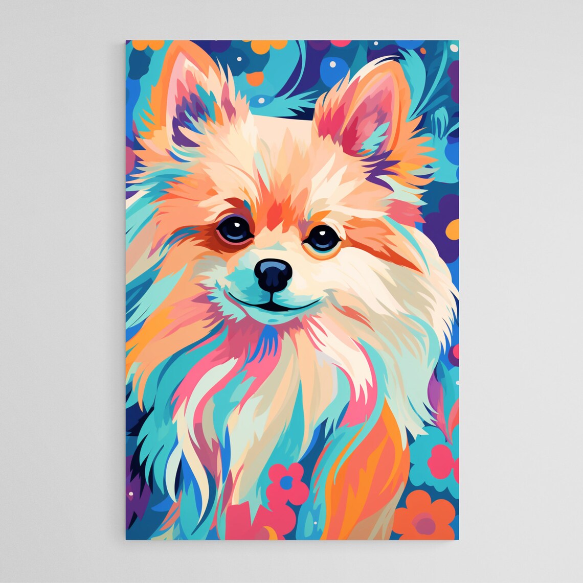 Colorful Pomeranian Pop Art Floral Pastel Dog Portrait Art Poster