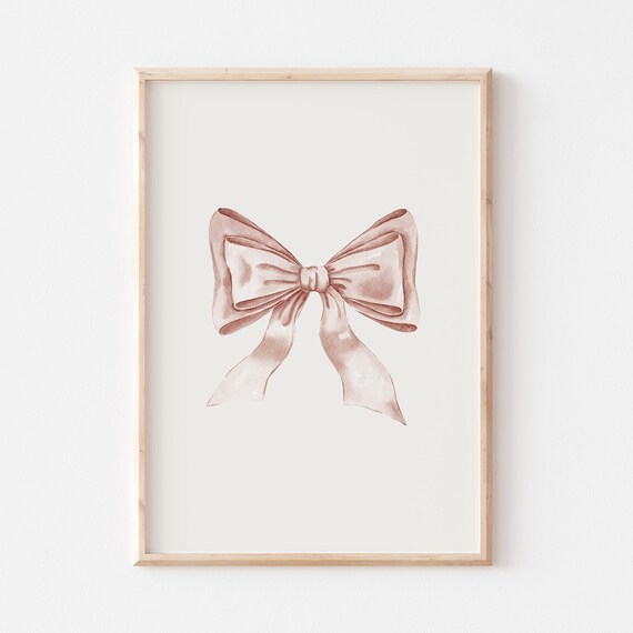 Neutral Cream Watercolor Bow Soft Balletcore Coquette Nursery Poster
