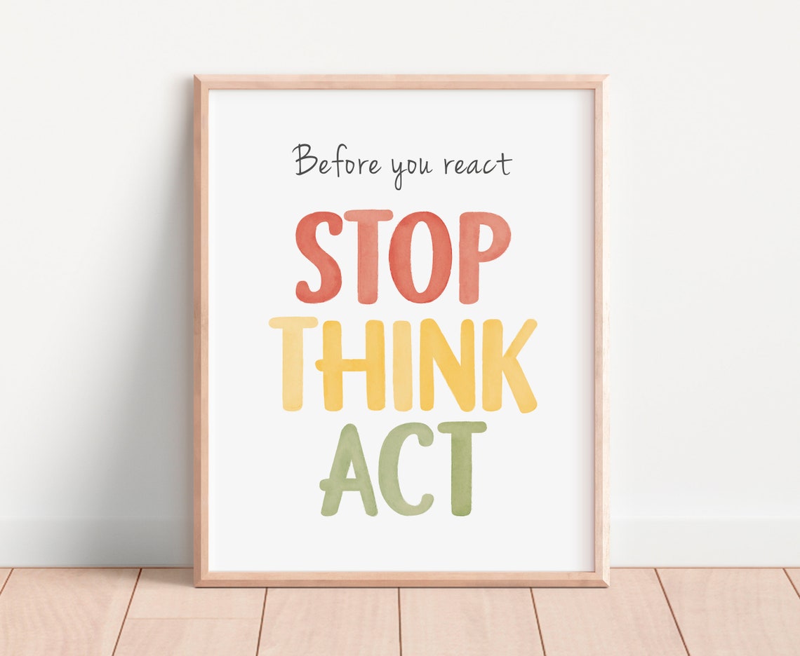 Before You React Stop Think Act Rainbow Watercolor Kids Quote Poster - Image 4