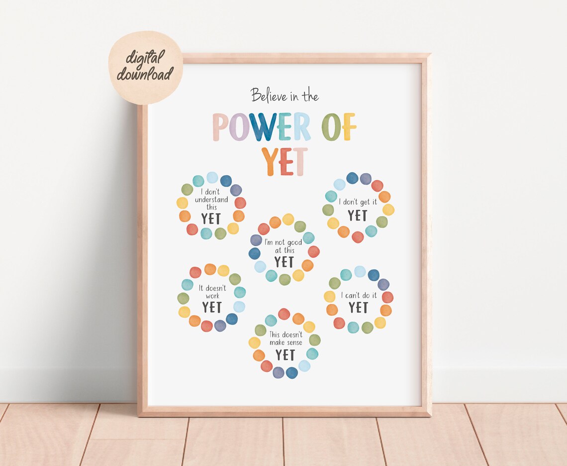 The Power Of Yet Poster, Growth Mindset Therapy Art - Image 6