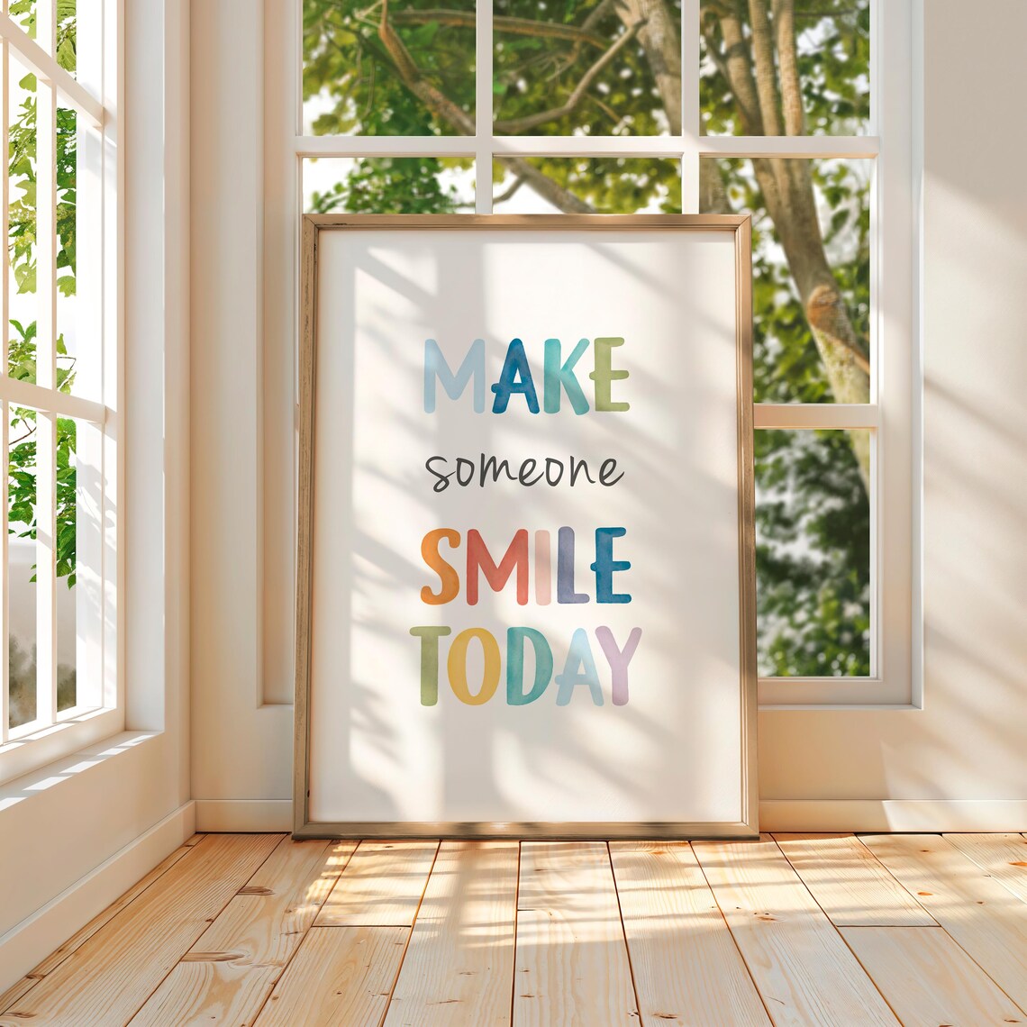 Make Someone Smile Today Rainbow Watercolor Uplifting Quote Poster - Image 2