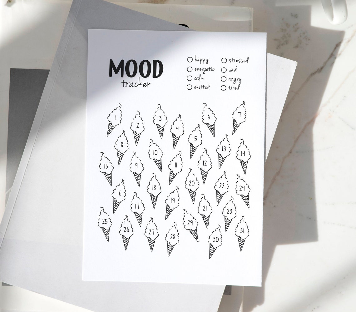 Mood Tracker Ice Cream Cone Coloring Chart Kids Daily Emotions Poster - Image 2