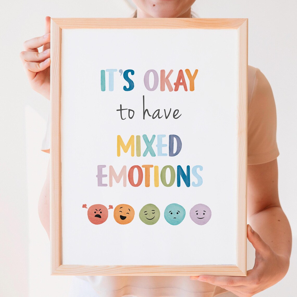 It Is Okay To Have Mixed Emotions Watercolor Faces Feelings Poster