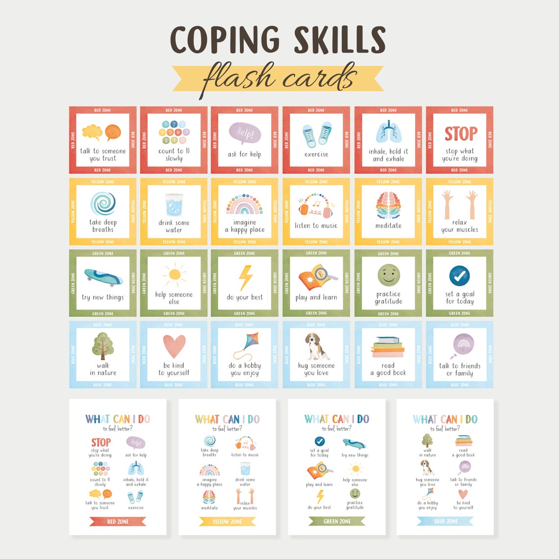 Zones Of Regulation 92 Flash Cards Emotional Toolbox Coping Set Poster - Image 6
