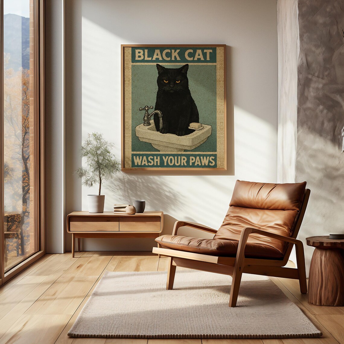 Black Cat Wash Your Paws Retro Funny Bathroom Sink Vintage Decor Poster