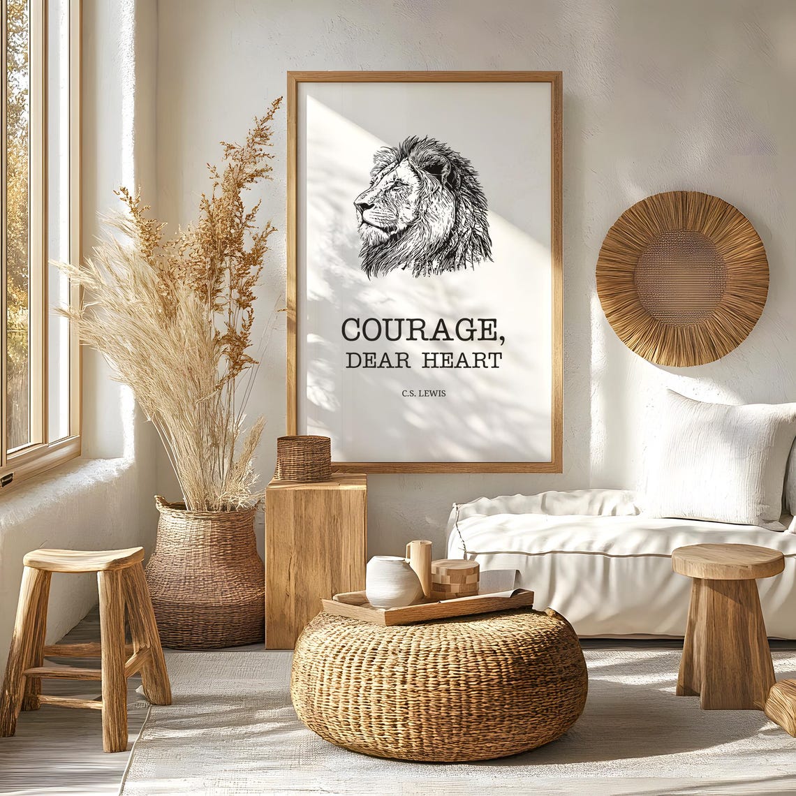 Courage Dear Heart C.S. Lewis Lion Sketch Inspirational Quote Poster - Image 6