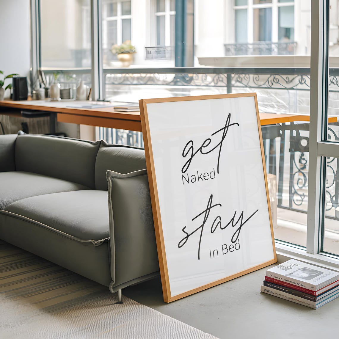 Get Naked Stay In Bed Playful Script Typography Bedroom Humor Poster - Image 4