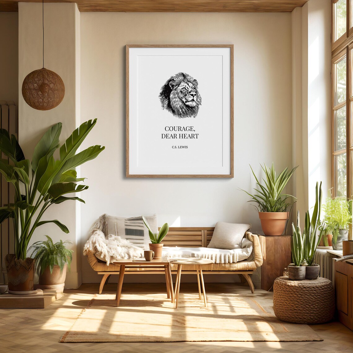 Courage Dear Heart C S Lewis Quote Lion Sketch Motivational Poster - Image 2