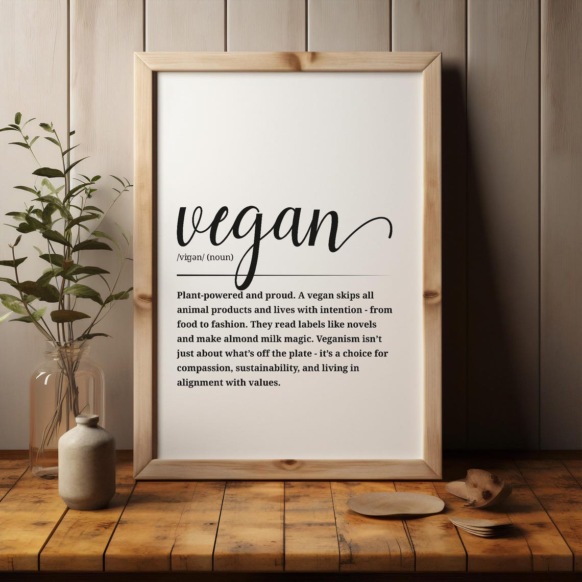 Vegan Definition Script Typography Plant Powered Word Art Poster - Image 3